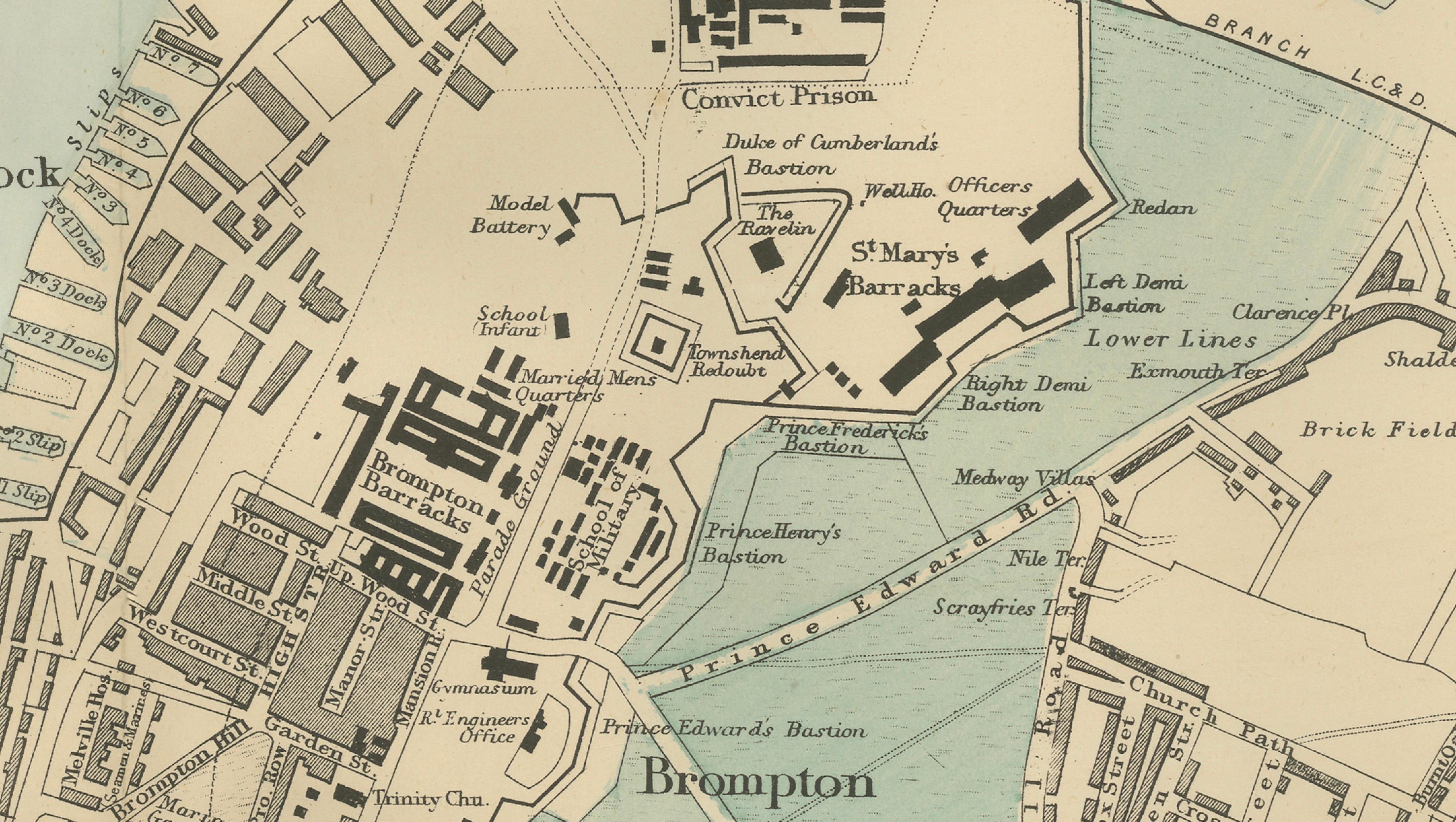 Decorative Map of Chatham, Rochester and Gillingham, Naval Dockyard Plan, 1885