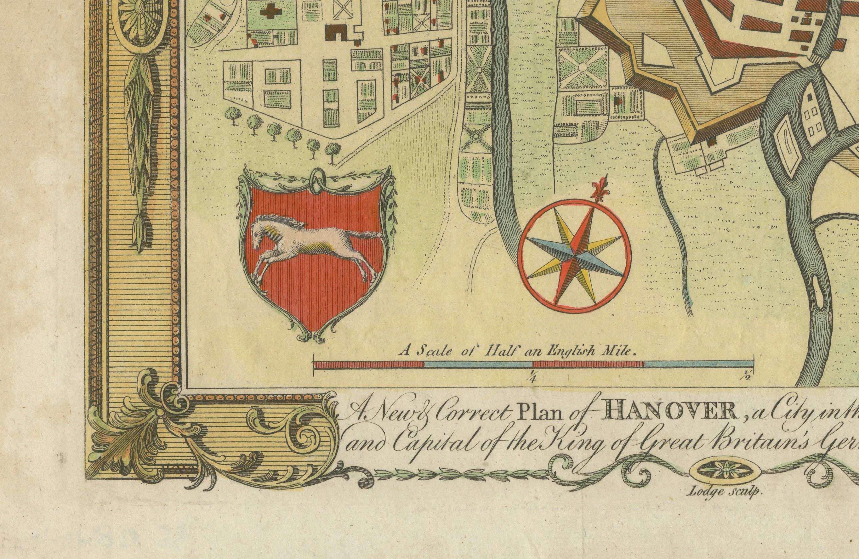 Gravé Carte décorative de Hanover, Lower Saxony par Lodge, vers 1785 en vente