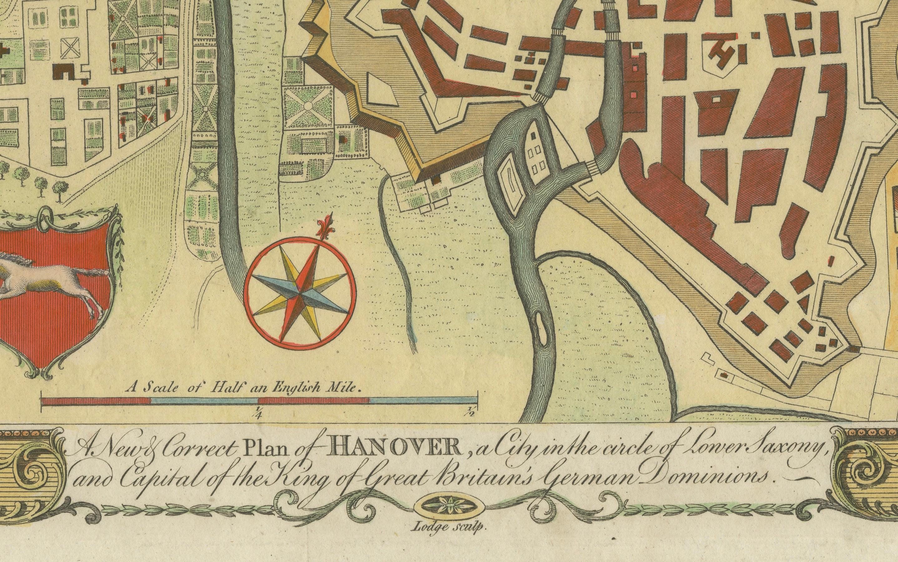 Fin du XVIIIe siècle Carte décorative de Hanover, Lower Saxony par Lodge, vers 1785 en vente