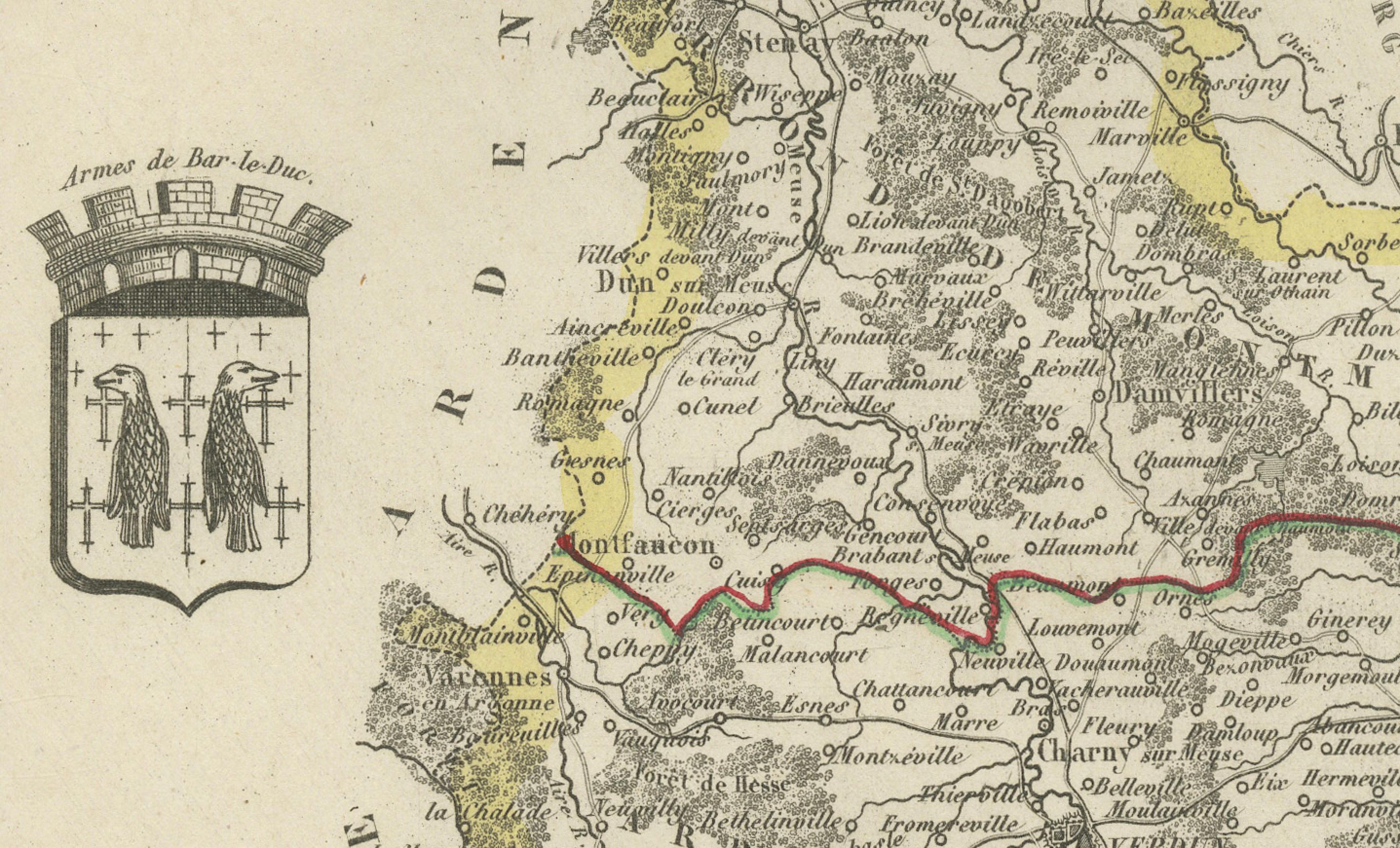XIXe siècle Carte décorative du Department of Meuse, France - Vuillemin, c. 1850 en vente