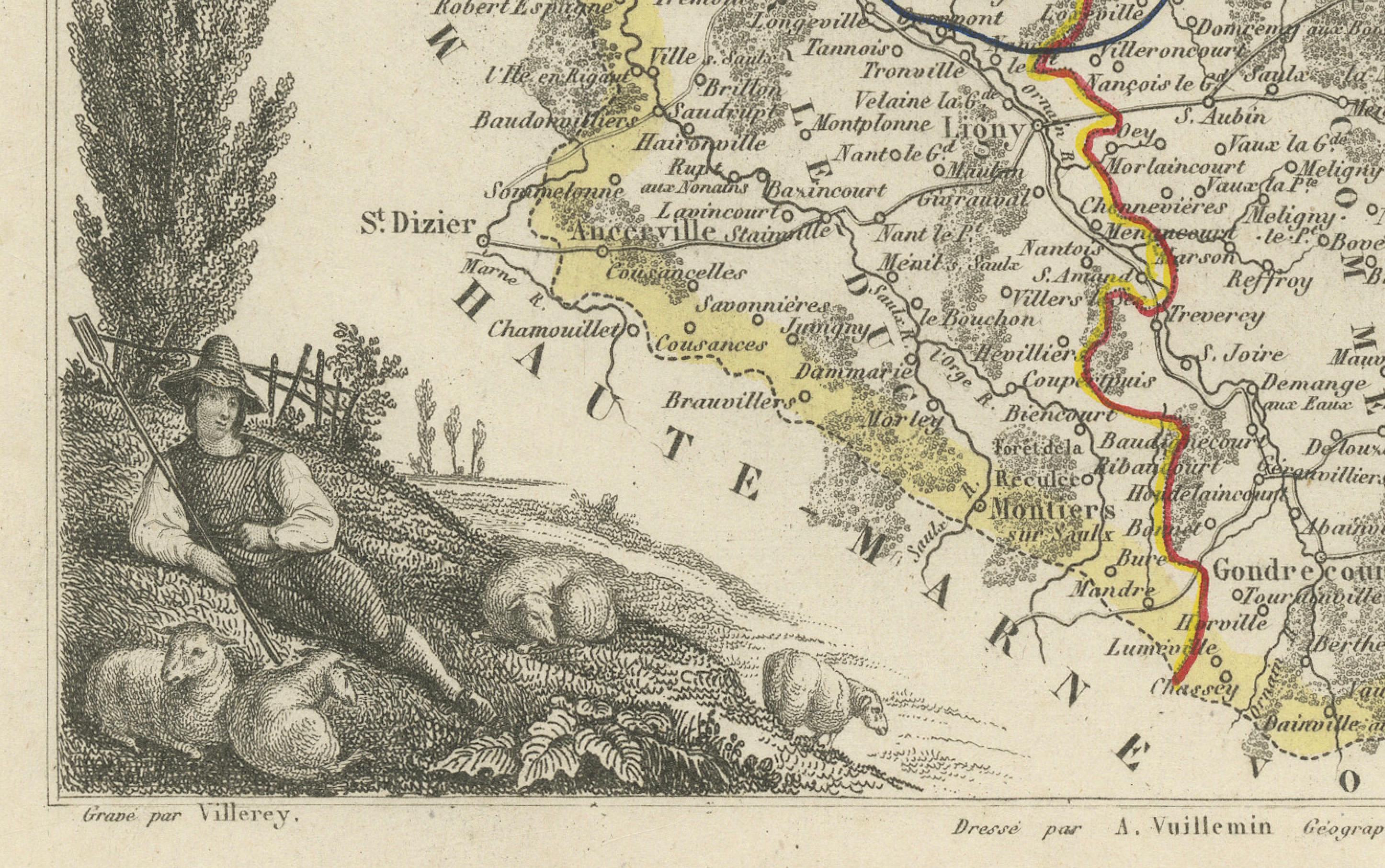 Papier Carte décorative du Department of Meuse, France - Vuillemin, c. 1850 en vente