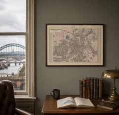 Decorative Map of Newcastle upon Tyne and Gateshead, Victorian City Plan, 1885