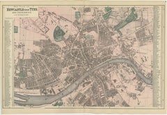 Decorative Map of Newcastle upon Tyne and Gateshead, Victorian City Plan, 1885