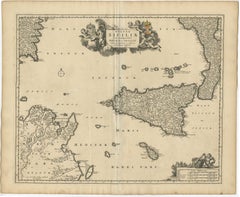 Decorative Map of Sicily, Malta and a Bit of Naples and Sardinia 'Italy', c.1680