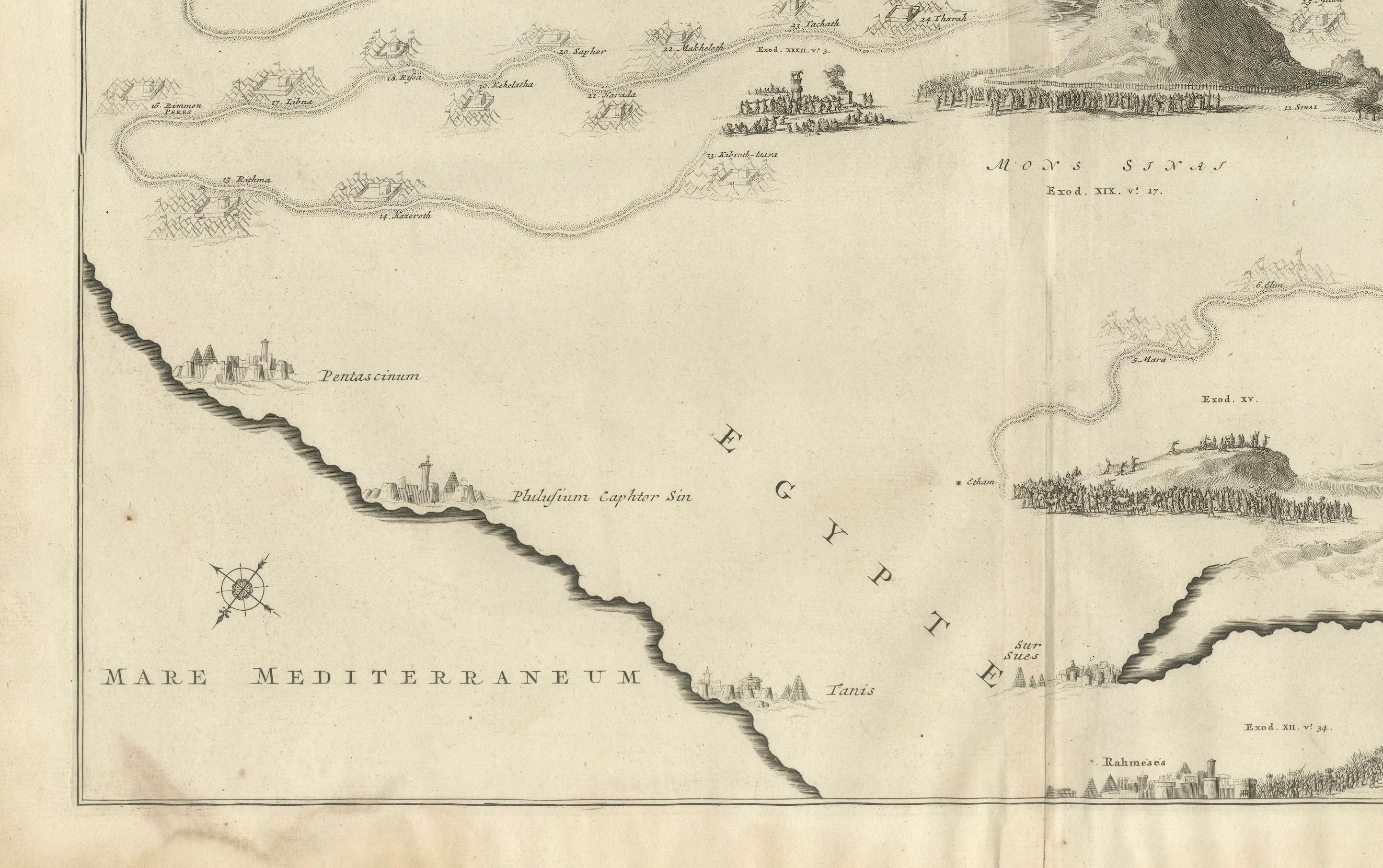 Début du XVIIIe siècle Carte décorative de la Lande, les pérégrinations de Moïse par Pieter Mortier, vers 1700 en vente
