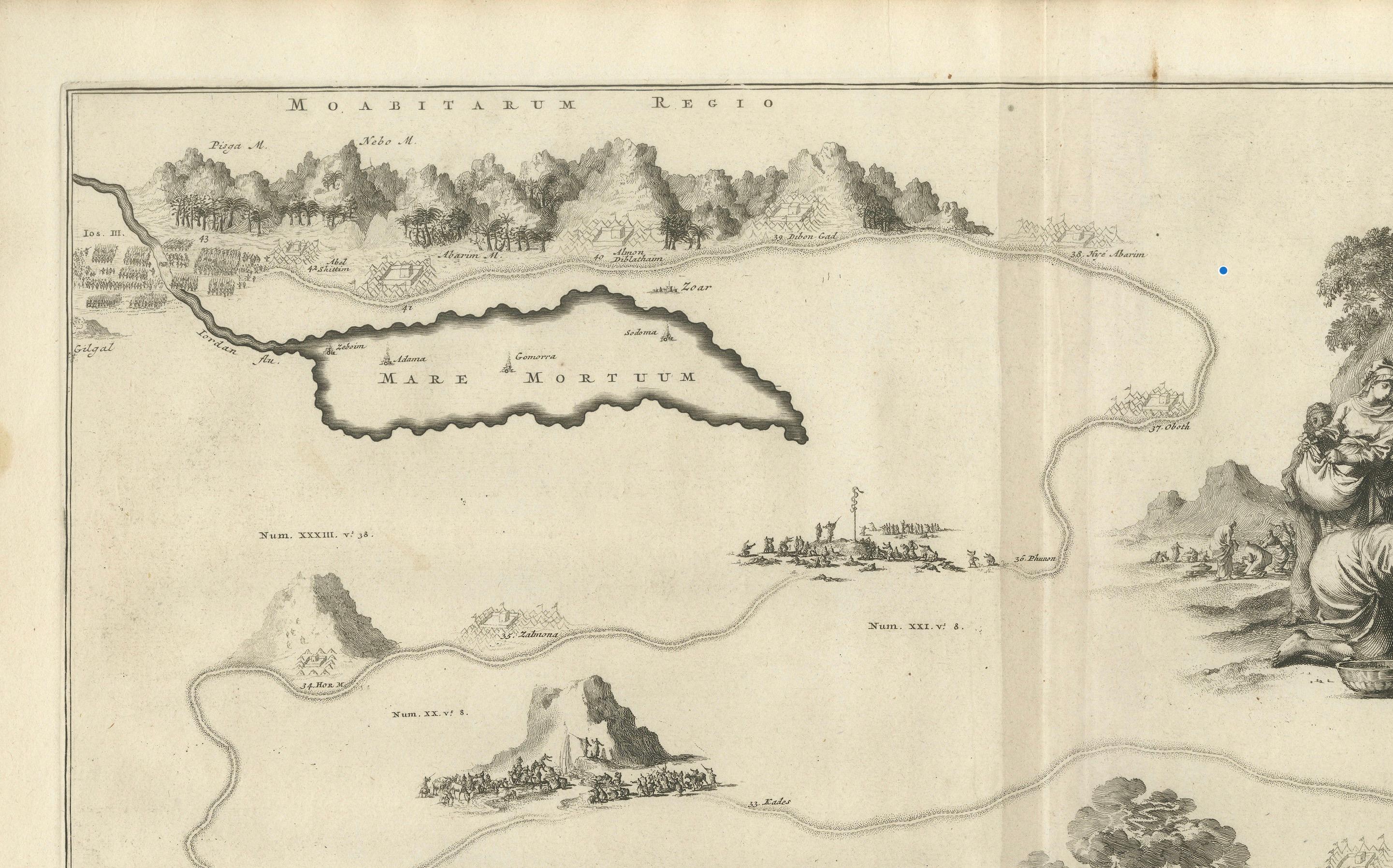 Carte décorative de la Lande, les pérégrinations de Moïse par Pieter Mortier, vers 1700 en vente 1