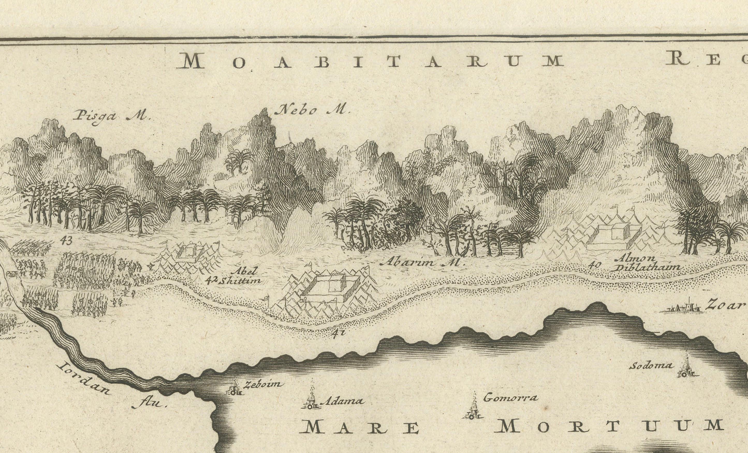 Carte décorative de la Lande, les pérégrinations de Moïse par Pieter Mortier, vers 1700 en vente 2