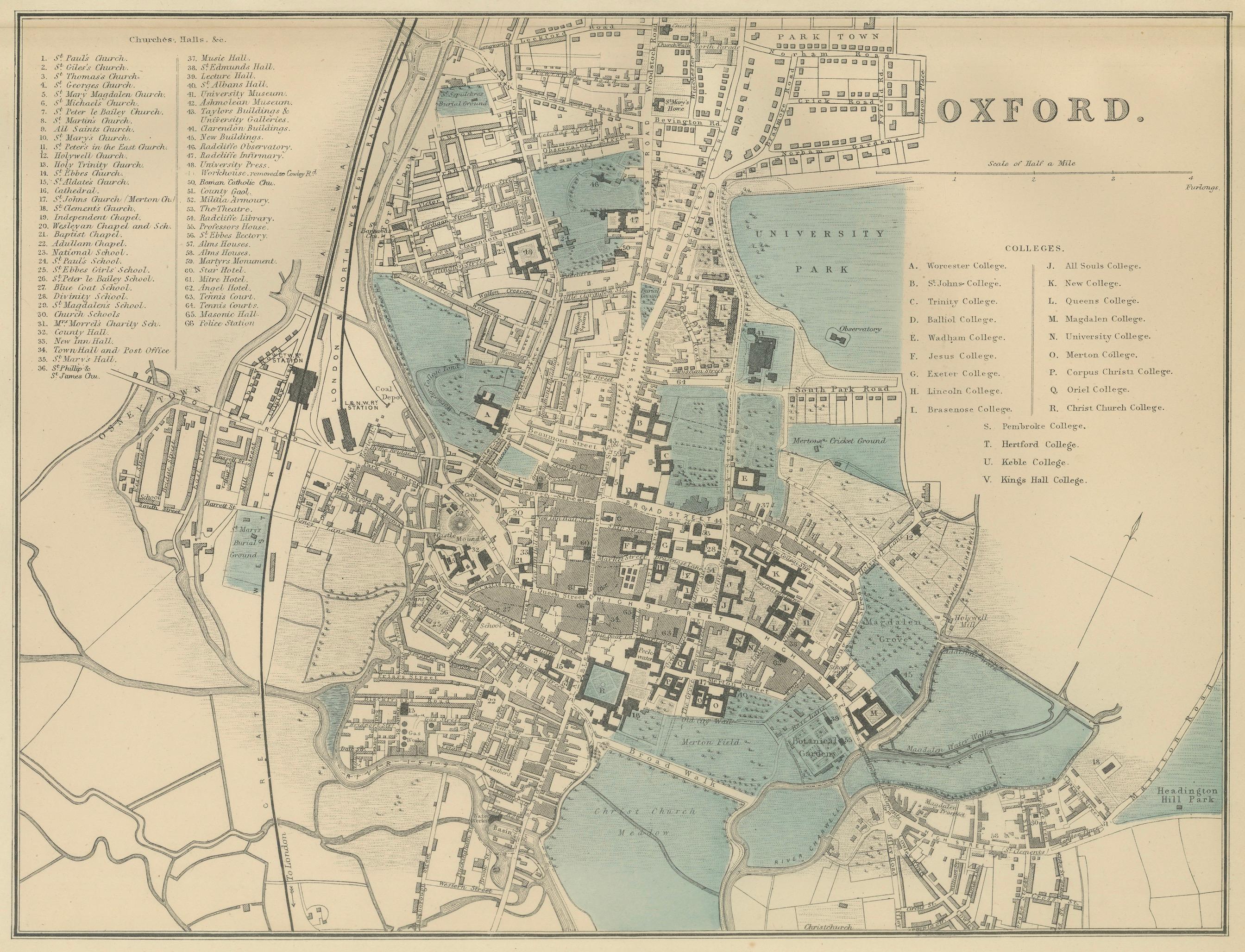 Decorative Maps of Cambridge and Oxford, Victorian University City Plans, 1885