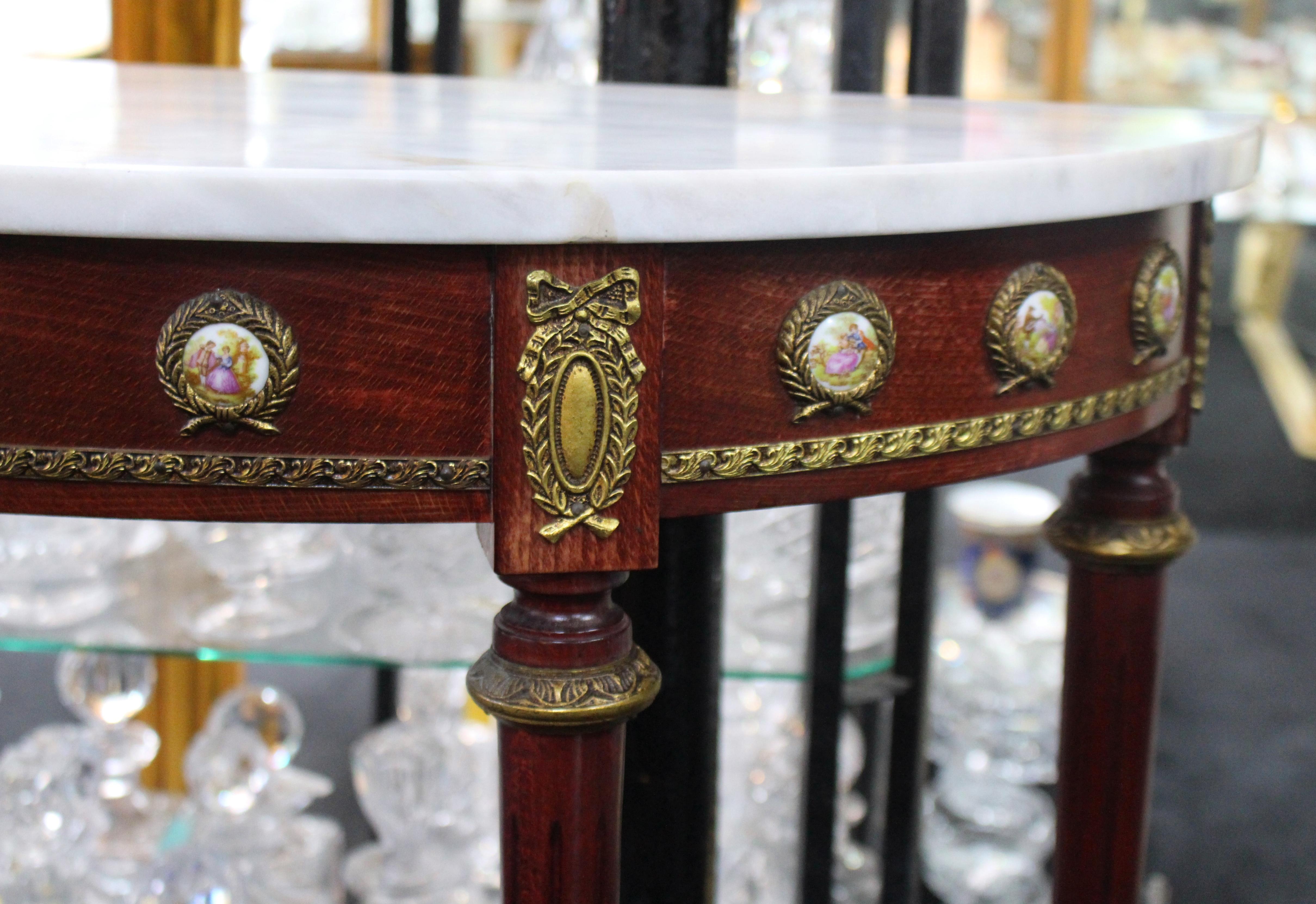 Decorative Marble-Topped Side Table with Porcelain Panels 2