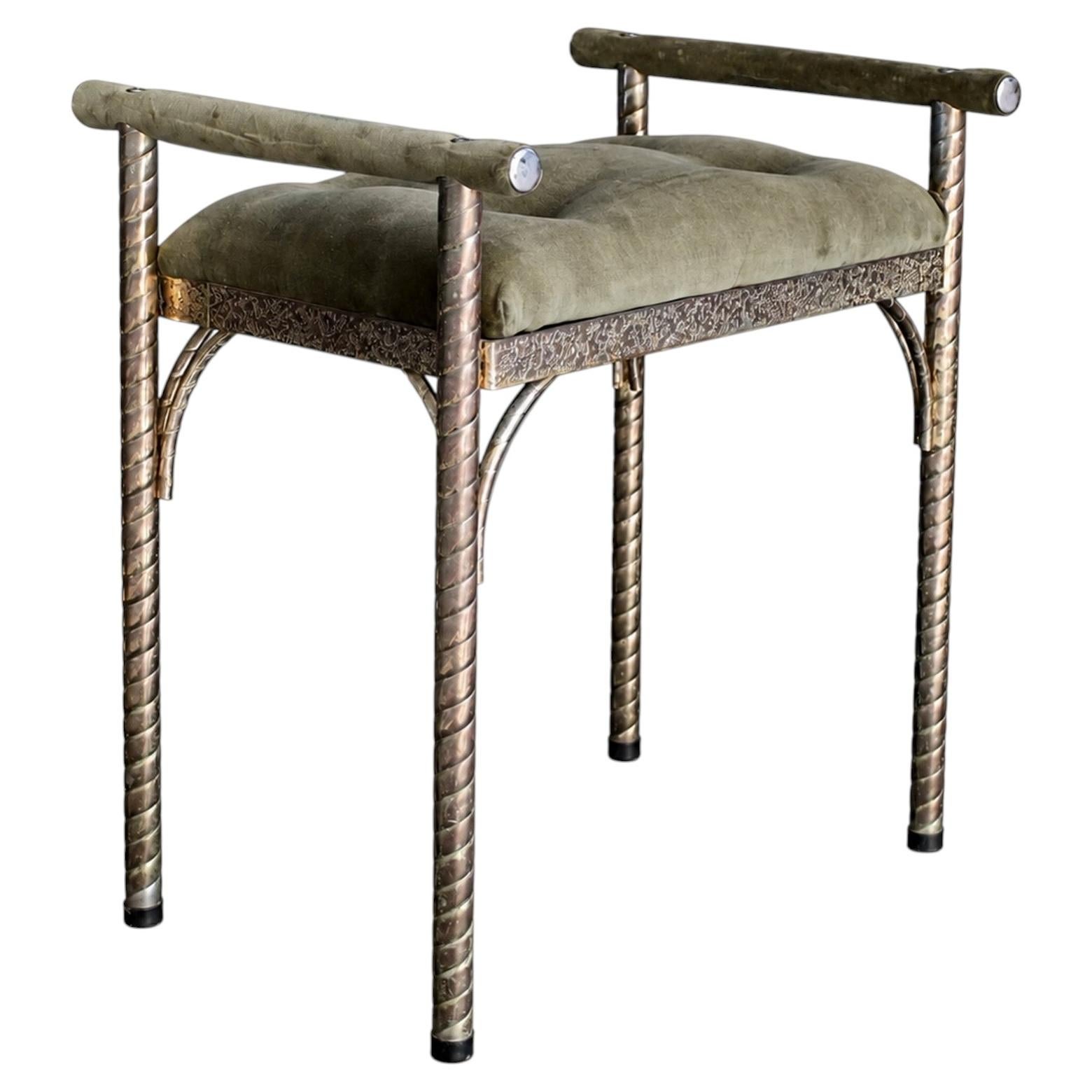 Decorative metal and velour stool