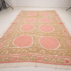 Decorative Mid-20th C. Neutral Samarkand Suzani, Uzbekistan