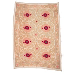 Decorative Mid-20th C. Neutral Samarkand Suzani, Uzbekistan