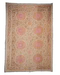 Decorative Mid-20th C. Neutral Samarkand Suzani, Uzbekistan