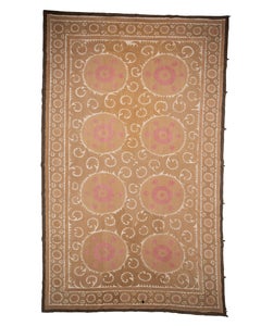 Decorative Mid-20th C. Neutral Samarkand Suzani, Uzbekistan