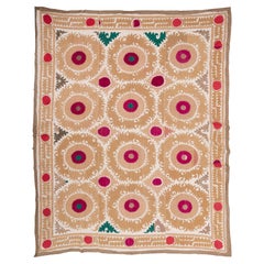 Decorative Mid-20th C. Neutral Samarkand Suzani, Uzbekistan