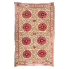 Decorative Mid-20th C. Neutral Samarkand Suzani, Uzbekistan