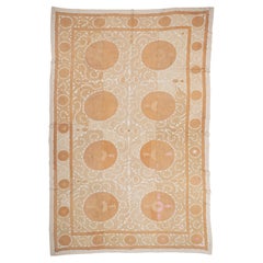 Decorative Mid-20th C. Neutral Samarkand Suzani, Uzbekistan