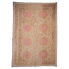 Decorative Mid-20th C. Neutral Samarkand Suzani, Uzbekistan