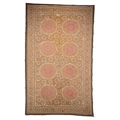 Decorative Mid-20th C. Neutral Samarkand Suzani, Uzbekistan