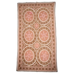 Decorative Mid-20th C. Neutral Samarkand Suzani, Uzbekistan