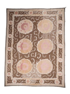 Decorative Mid-20th C. Neutral Samarkand Suzani with browns, Uzbekistan