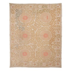 Decorative Mid 20th C. Neutral Samarkand Suzani with Pinks and grays