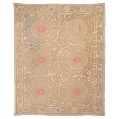 Decorative Mid 20th C. Neutral Samarkand Suzani with Pinks and grays