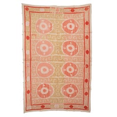 Decorative Mid-20th C. Neutral Samarkand Suzani with Pinks