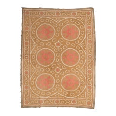 Decorative Mid 20th C. Neutral Samarkand Suzani with Pinks