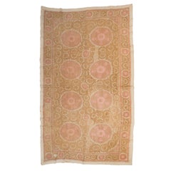 Decorative Mid 20th C Neutral Samarkand Suzani with Pinks