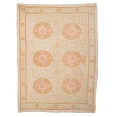 Decorative Mid 20th C. Neutral Samarkand Suzani with Pinks