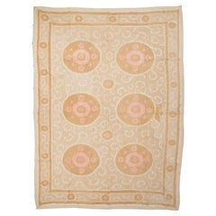 Decorative Mid 20th C. Neutral Samarkand Suzani with Pinks