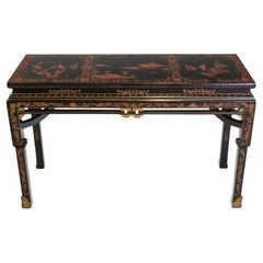 Decorative Mid 20th Century Chinese Black Lacquered Chinoiserie Style Console Ta Decorative Mid 20th Century Chinese Black Lacquered Chinoiserie Style Console Ta