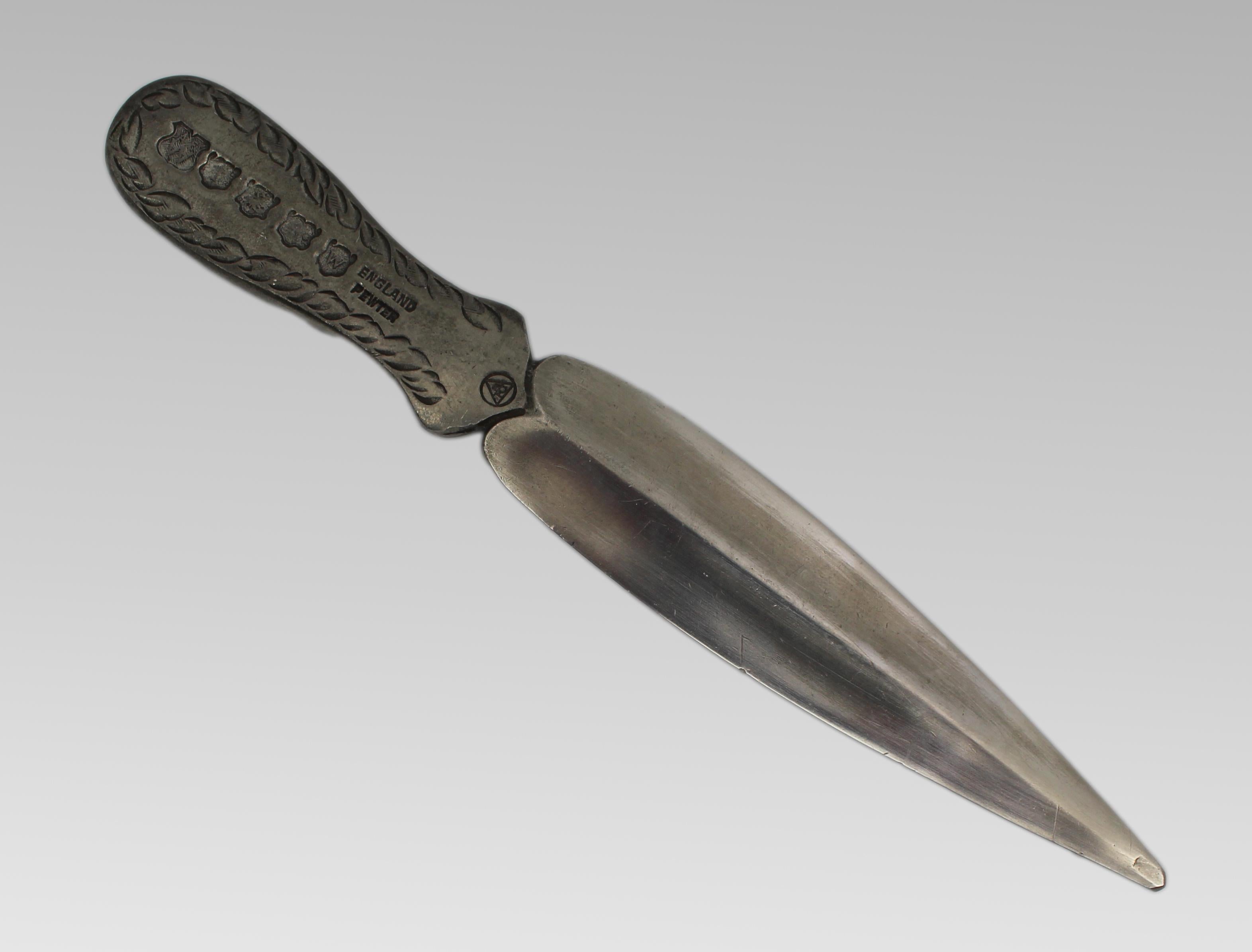 British Decorative Mid-20th Century English Pewter Letter Opener For Sale