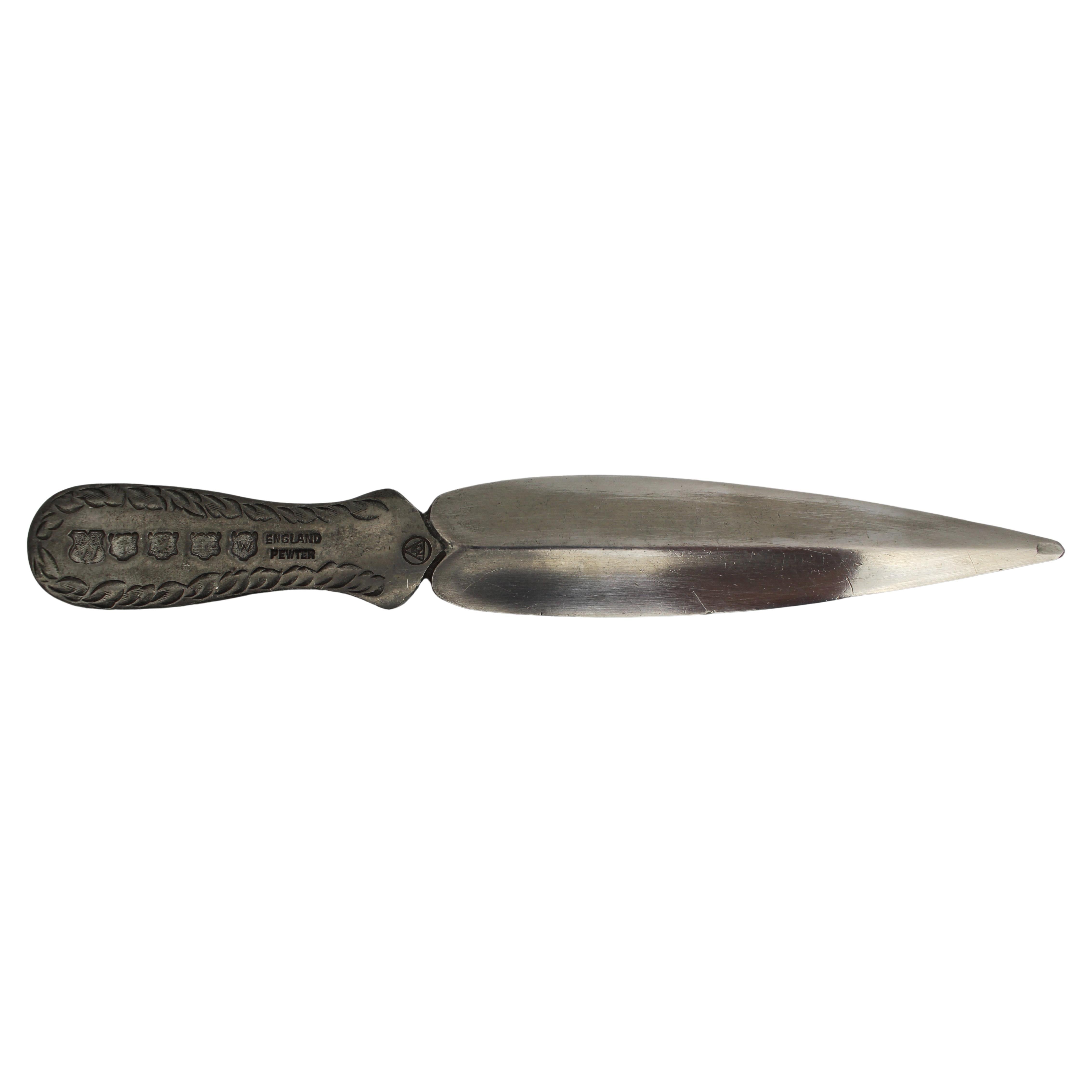 Decorative Mid-20th Century English Pewter Letter Opener