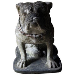 Decorative Mid-20th Century Painted Cast Stone Bulldog, circa 1940-1950