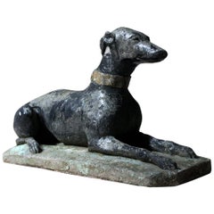 Vintage Decorative Mid-20th Century Painted Cast Stone Whippet, circa 1940-1950