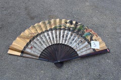 Decorative Mid-Century Chinese Fan in Paper Decorated Painted Wooden Structure.