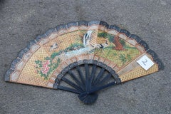 Decorative Mid-Century Chinese Fan in Paper Decorated Painted Wooden Structure