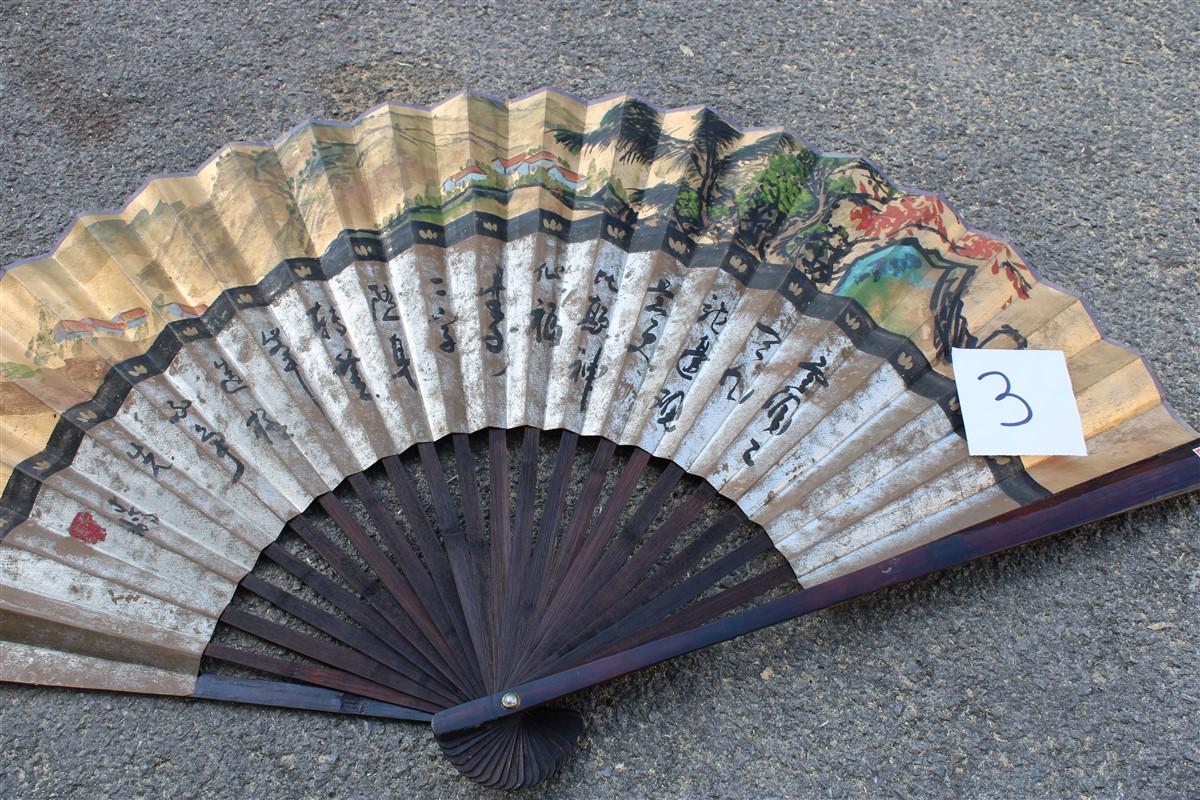 Decorative Mid-Century Chinese Fan in Paper Decorated Painted Wooden Structure.  For Sale 1
