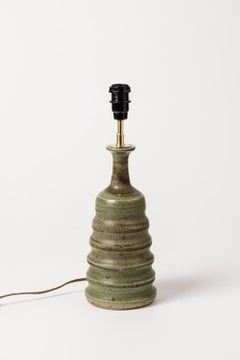 Decorative Midcentury Green Ceramic Table Lamp circa 1970 by Fontcombault