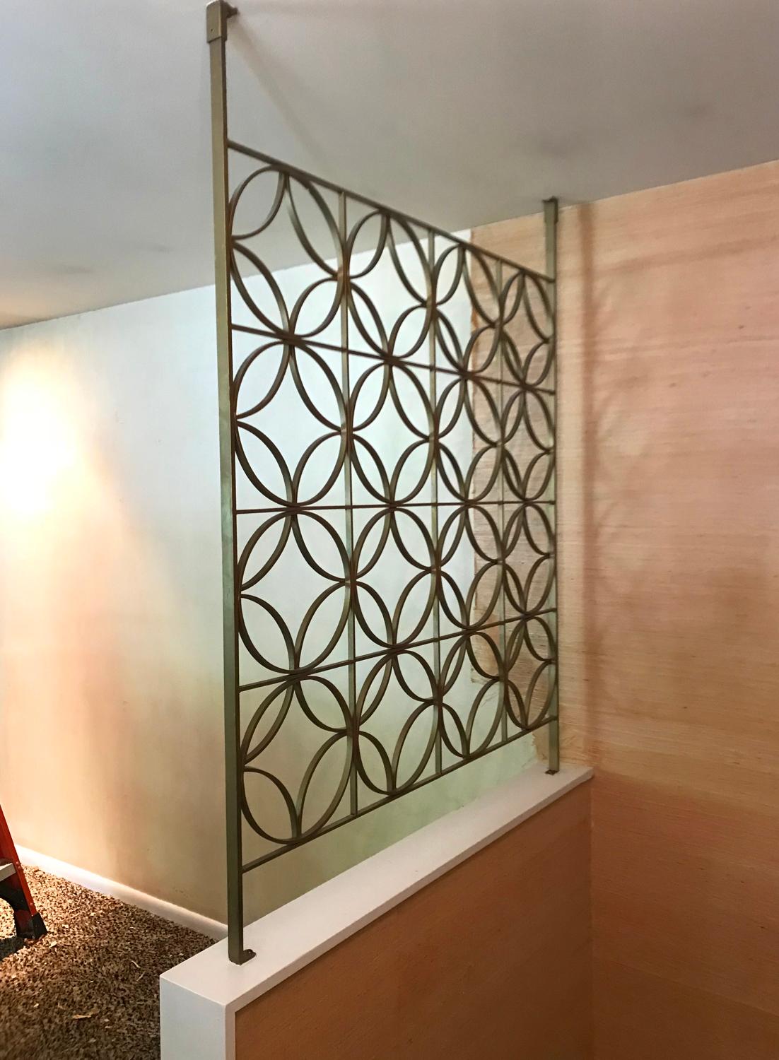Decorative Mid-Century Modern Architectural Iron Brass Room Divider or Screen In Good Condition In Philadelphia, PA