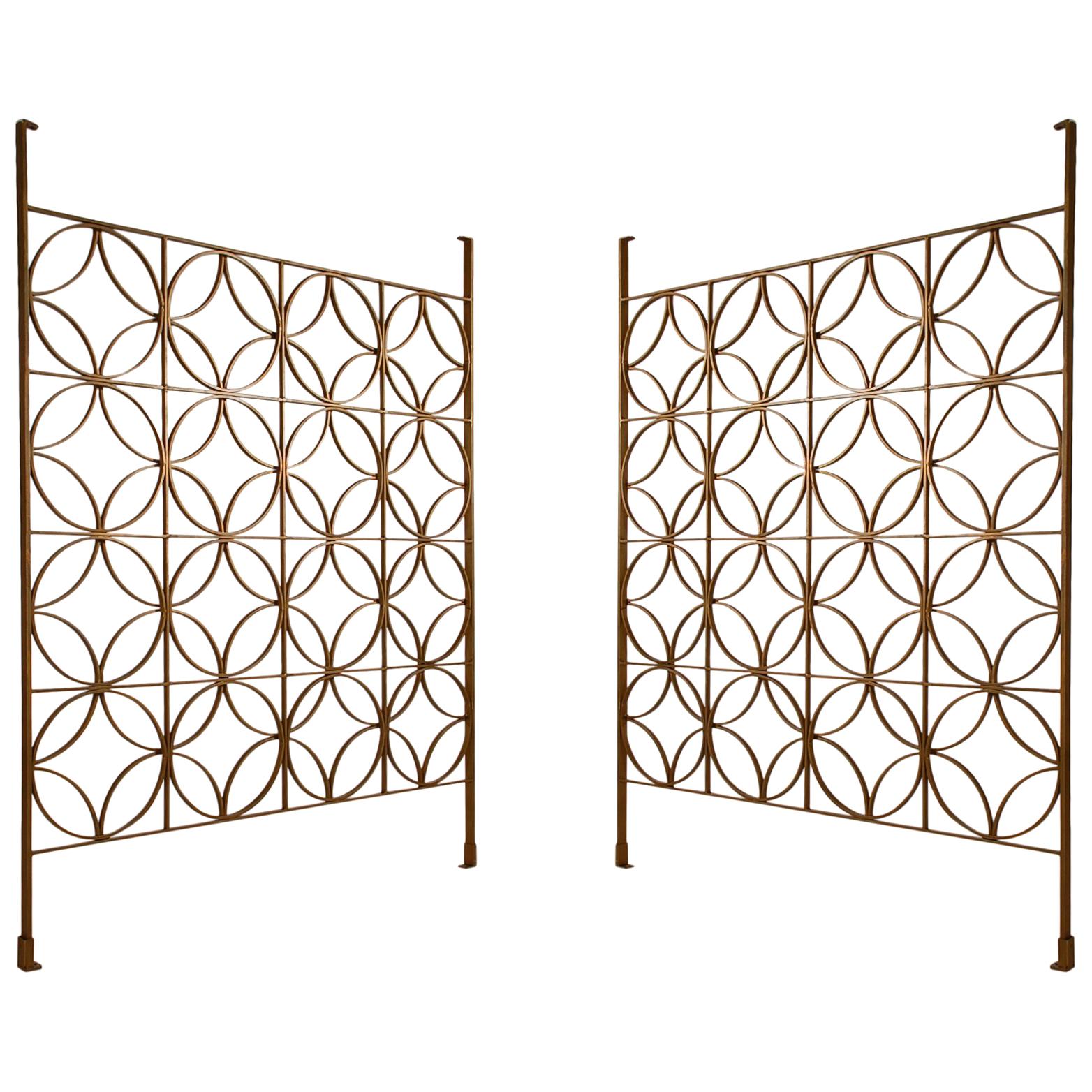 Decorative Mid-Century Modern Architectural Iron Brass Room Divider or Screen