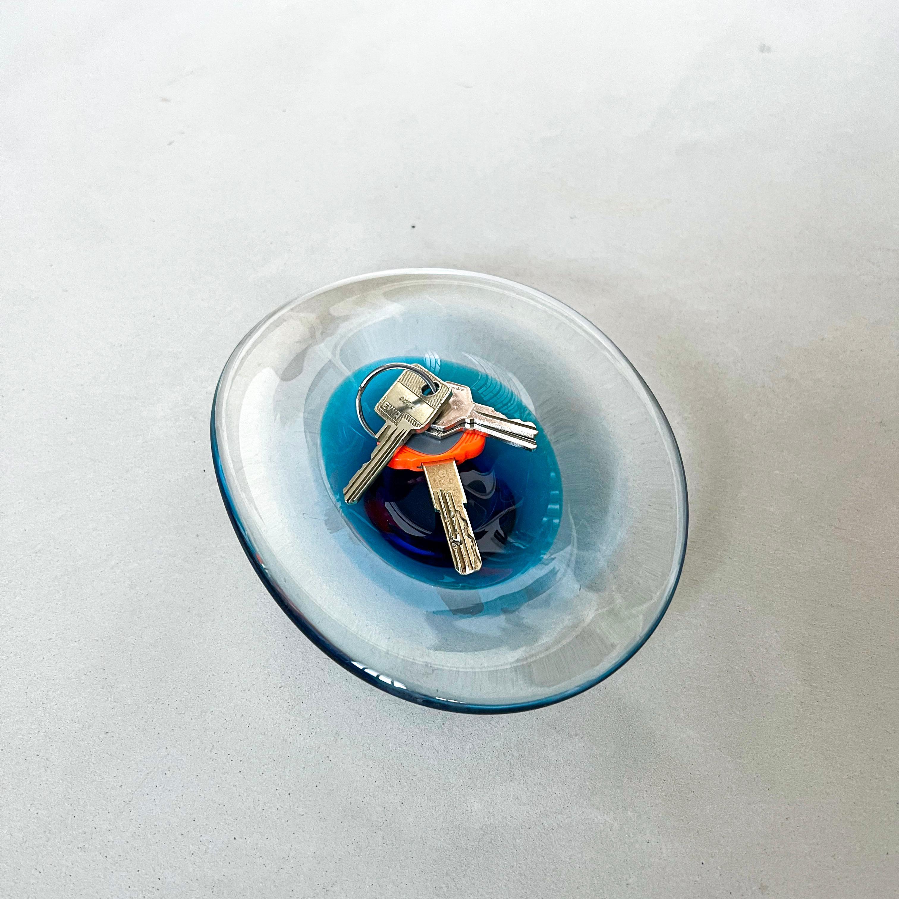 Mid-20th Century Decorative Mid-Century Modern Murano Bowl, Blue Sommerso Glass For Sale