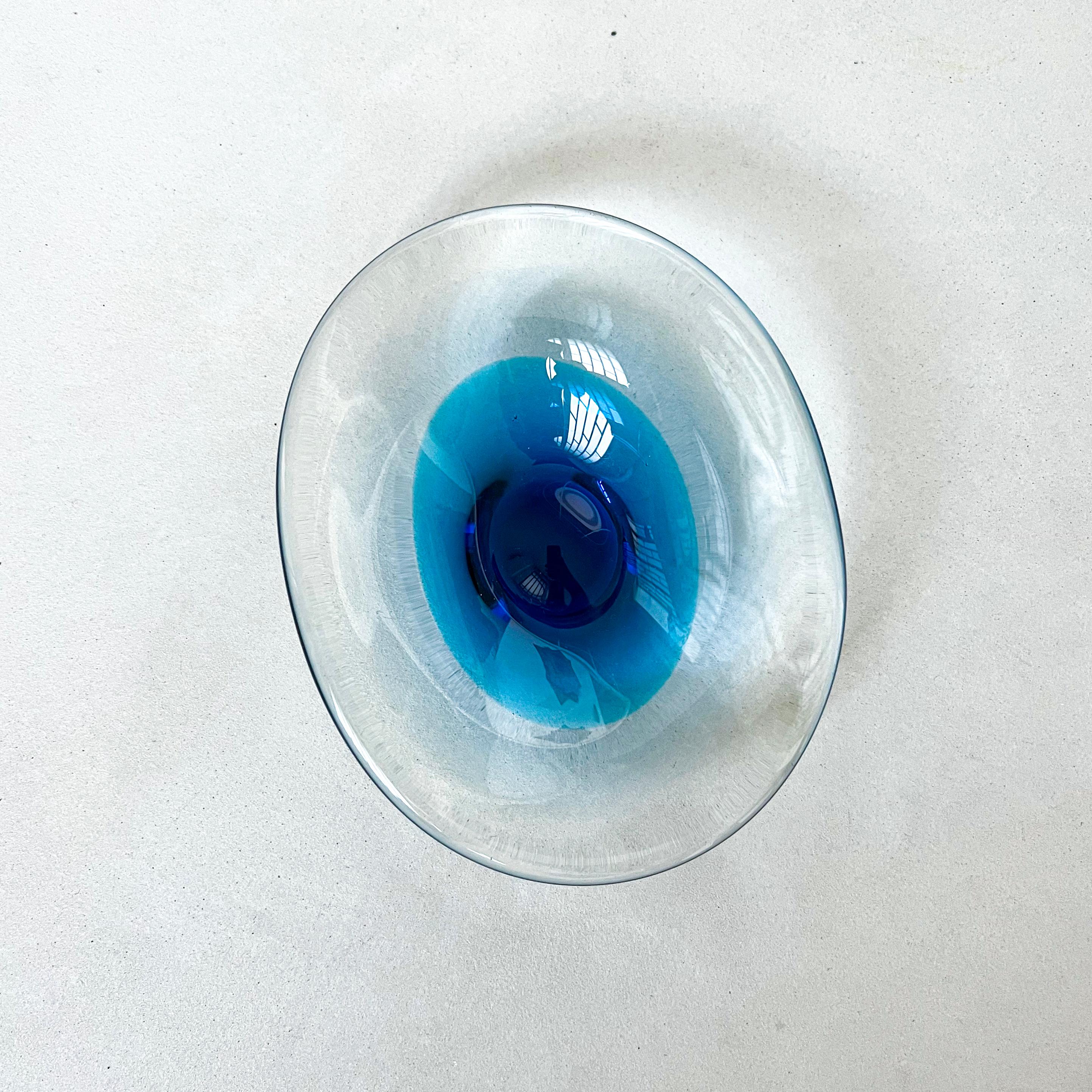 Murano Glass Decorative Mid-Century Modern Murano Bowl, Blue Sommerso Glass For Sale