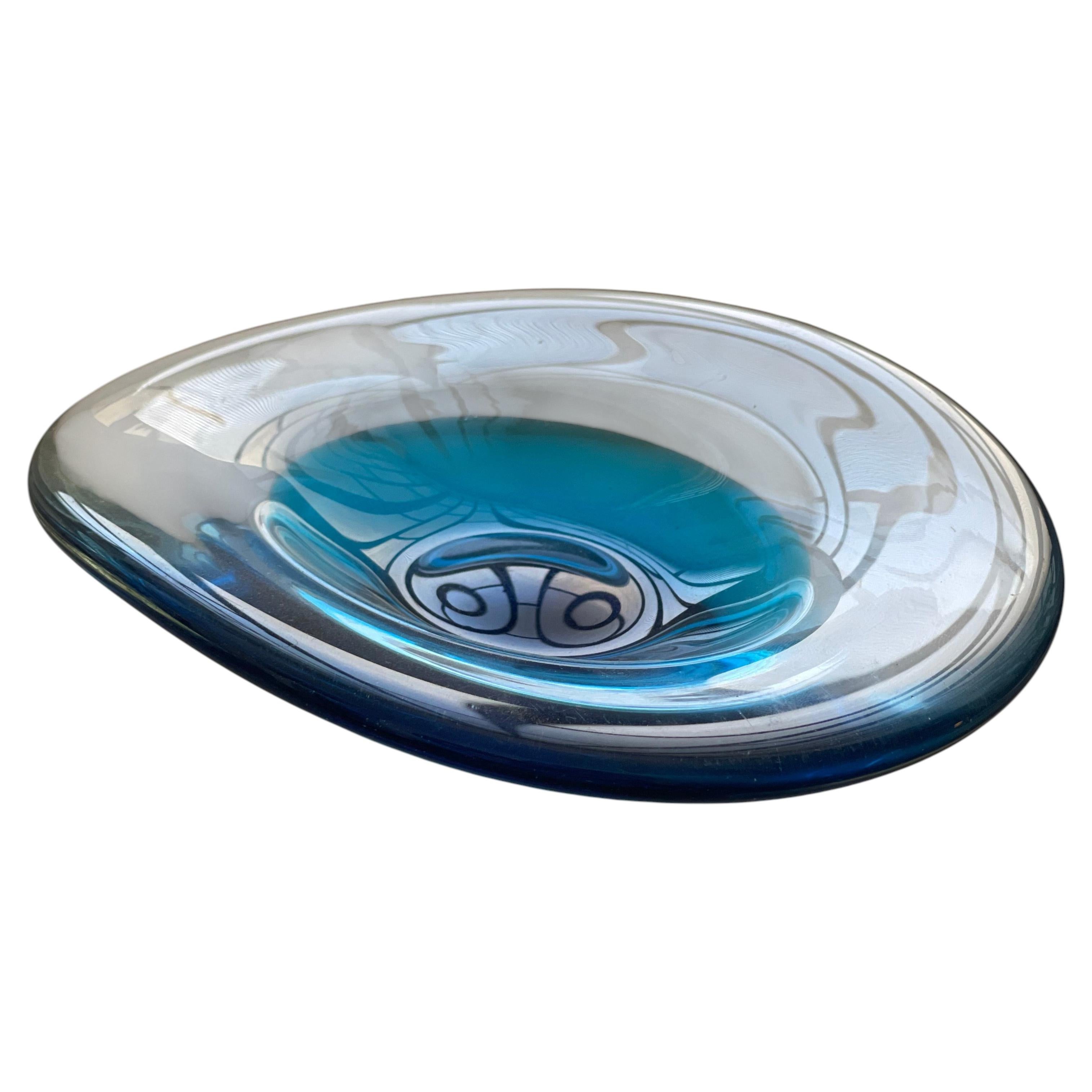Decorative Mid-Century Modern Murano Bowl, Blue Sommerso Glass