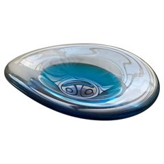 Decorative Mid-Century Modern Murano Bowl, Blue Sommerso Glass