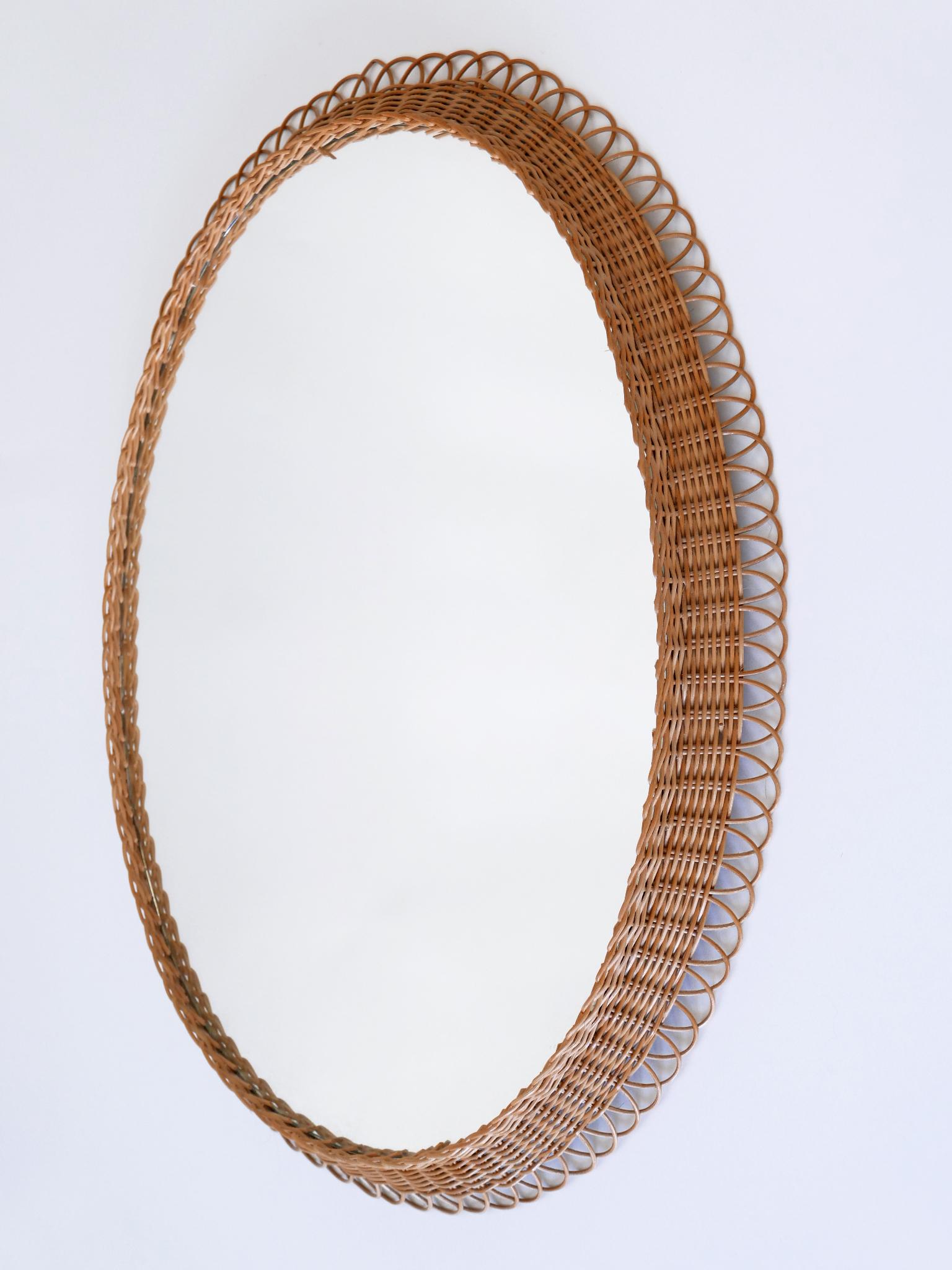 Decorative Mid-Century Modern Rattan Oval Wall Mirror Germany, 1960s For Sale 6