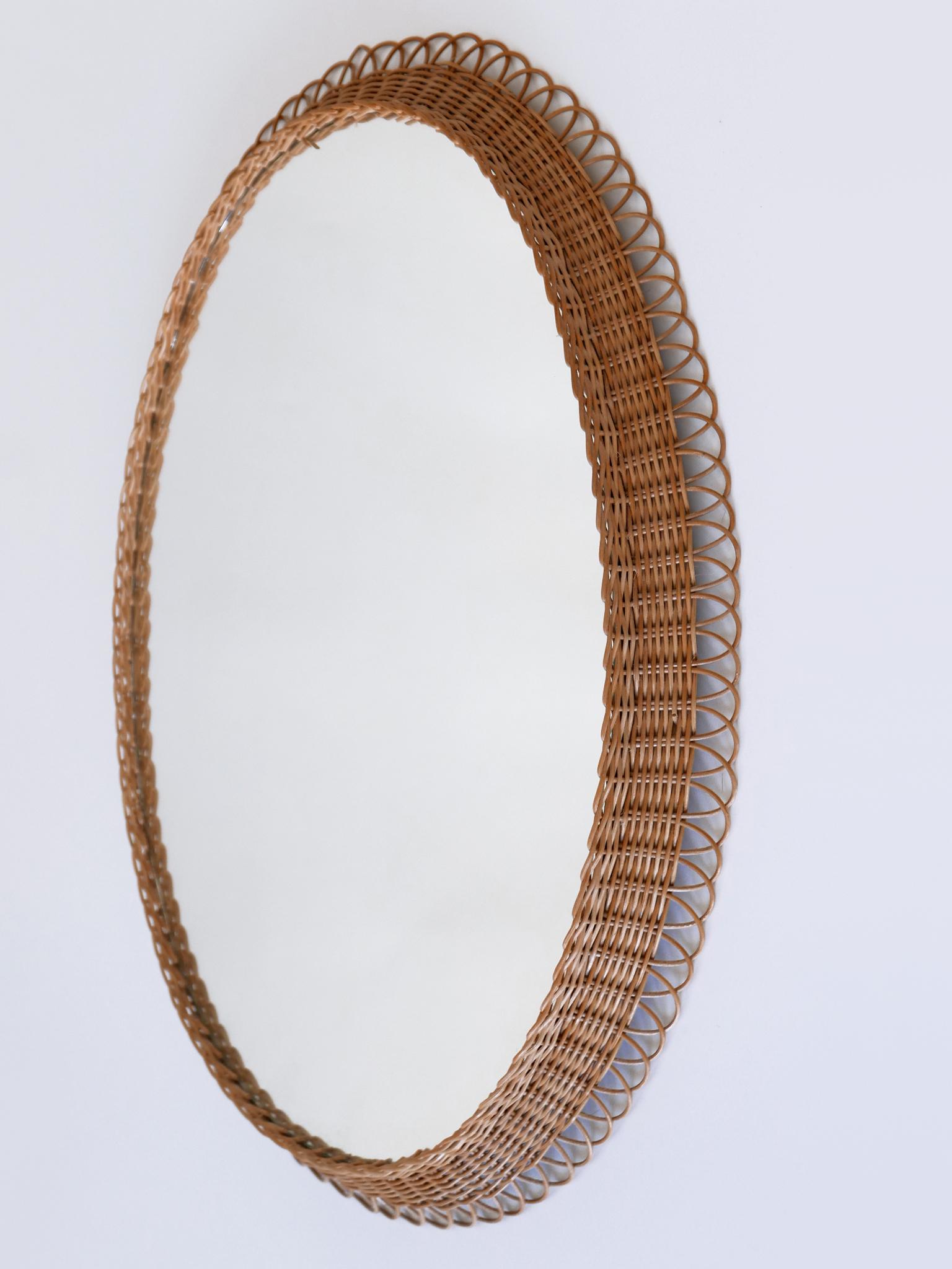 Decorative Mid-Century Modern Rattan Oval Wall Mirror Germany, 1960s For Sale 7