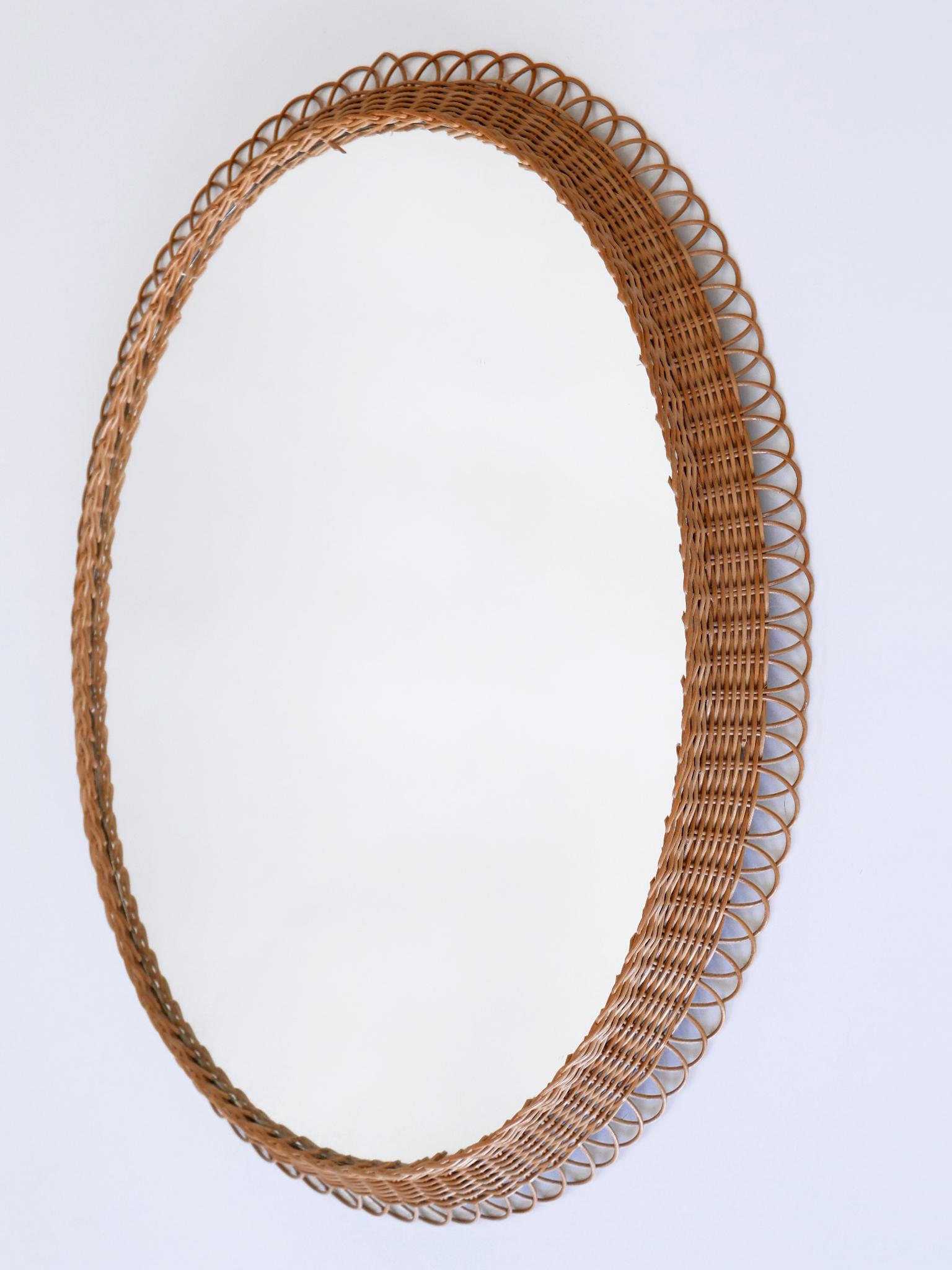 Decorative Mid-Century Modern Rattan Oval Wall Mirror Germany, 1960s For Sale 8